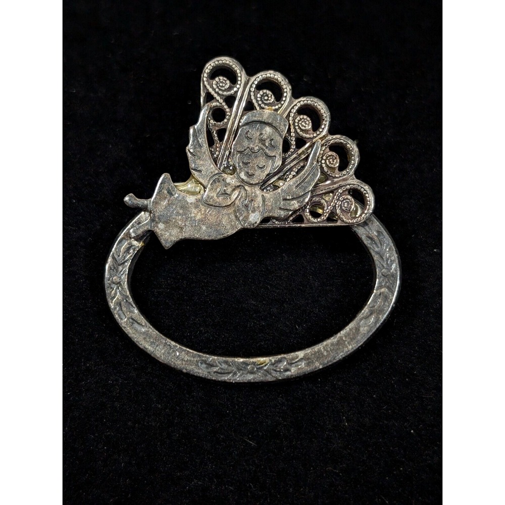 Kats Creations Silver Tone‎ Angel Oval Brooch Pin | Figural Heavenly Jewelry